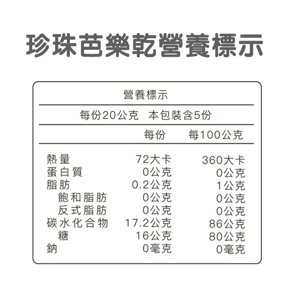 珍珠芭樂乾營養標示