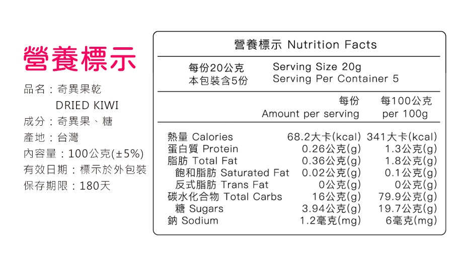 奇異果乾營養標示